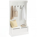 3-In-1 Entryway Bench with Coat Rack, Hall Tree with Bench and Shoe Storage, 5 Hooks for Hallway Cream White