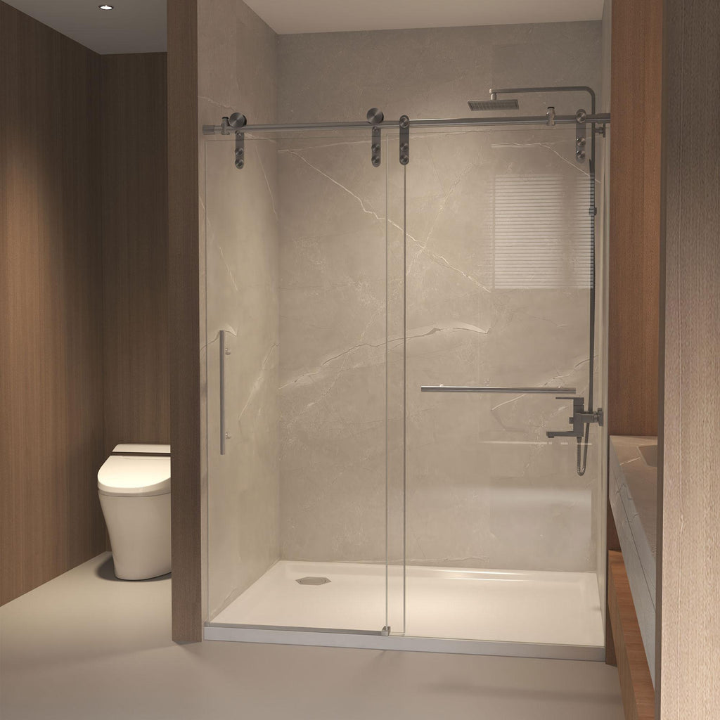 Sliding Shower Door with Waterproof Seals and Tempered Glass, Bathroom Door with Towel Bar Handle, 48" L x 0.5" W x 76" H, Brushed Nickel