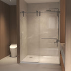 Sliding Shower Door with Waterproof Seals and Tempered Glass, Bathroom Door with Towel Bar Handle, 48" L x 0.5" W x 76" H, Brushed Nickel