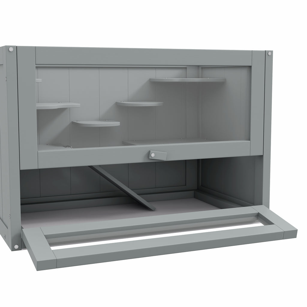 2-Level Hamster Cage with Openable Top, Door, Shelf, Ladder, Gray