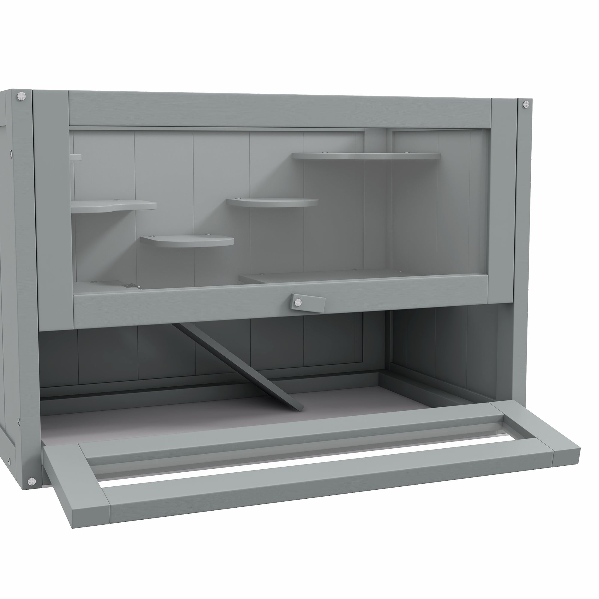 2-Level Hamster Cage with Openable Top, Door, Shelf, Ladder, Gray