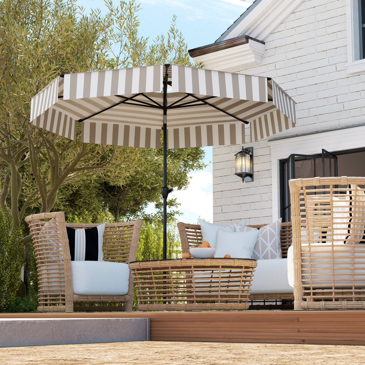 8.6FT Patio Umbrella, UPF 30+ Outdoor Market Umbrella, 2-Tier Vented Patio Table Umbrella with Crank 8 Ribs, Tiltable Porch Umbrella for Garden Deck Poolside, Light Gray