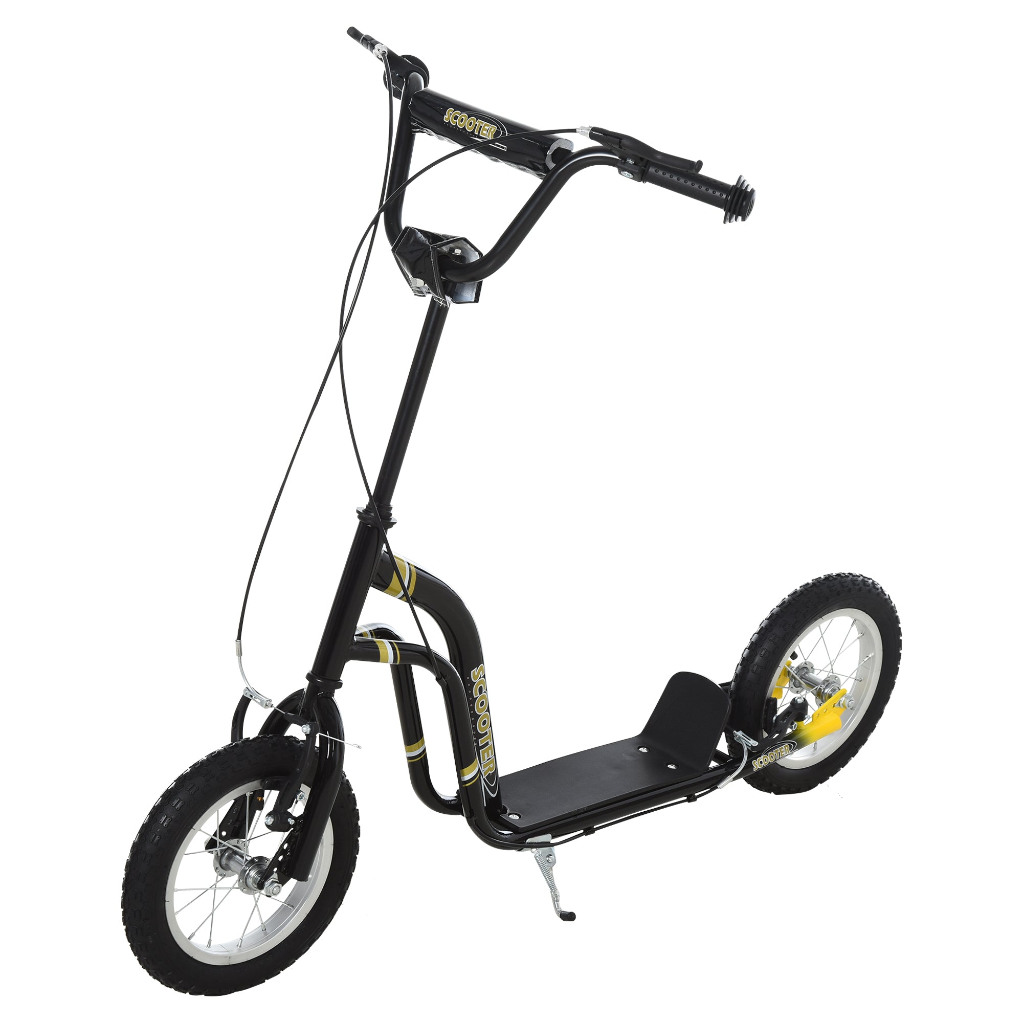 Youth Scooter Front and Rear Caliper Dual Brakes 12-Inch Inflatable Front Wheel Ride On Toy For Age 5+ - Black