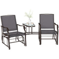 Outdoor Glider Chairs with Coffee Table, Patio 2-Seat Rocking Chair Swing Loveseat with Breathable Sling for Backyard, Garden, and Porch, Gray