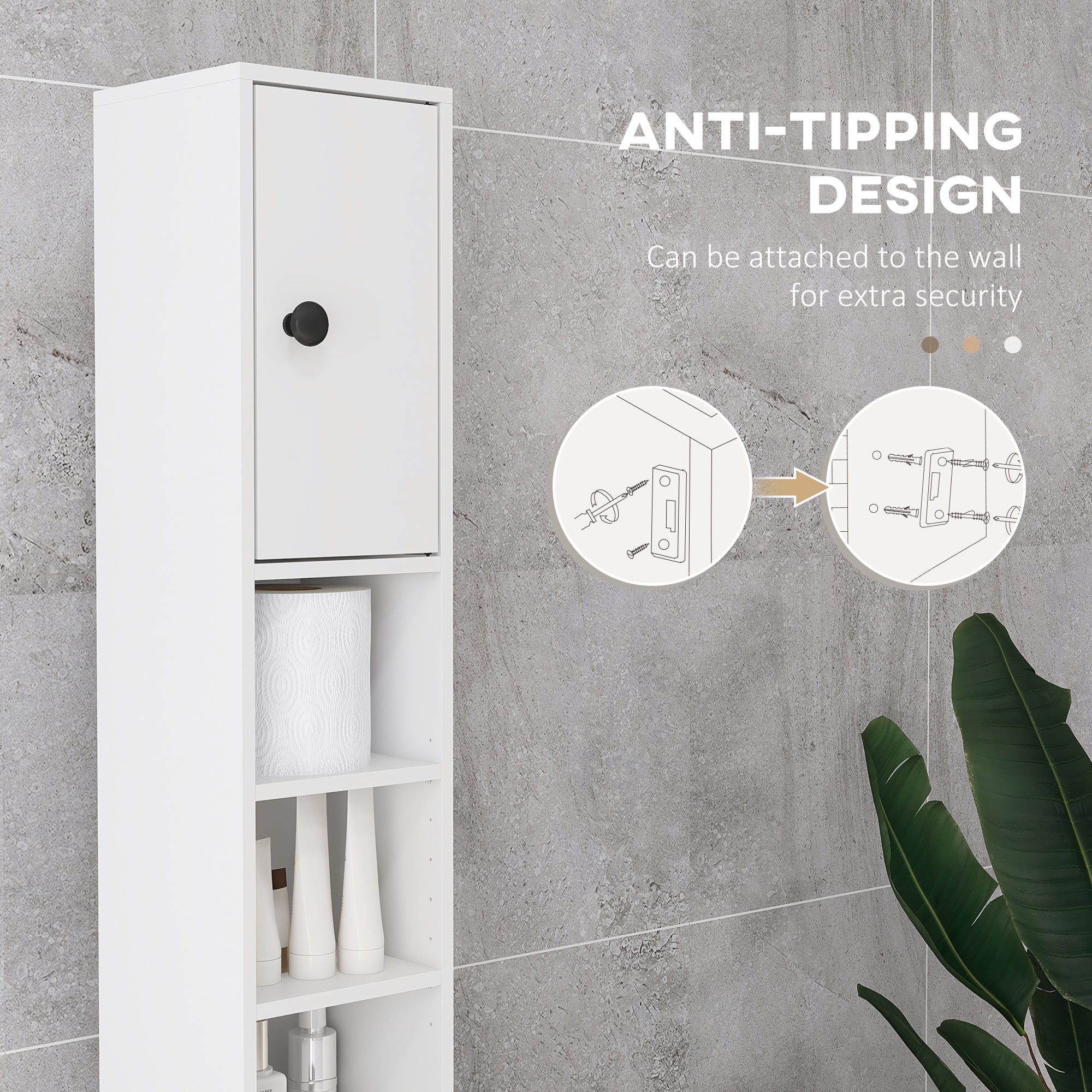 71" Small Bathroom Storage Cabinet, Narrow Toilet Paper Cabinet with Open Shelves, 2 Cabinets, Adjustable Shelves, White