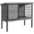 Elevated Rabbit Hutch Outdoor, Wooden Rabbit Cage Bunny House with Pull-out Tray and Openable Plastic Roof