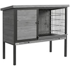 Elevated Rabbit Hutch Outdoor, Wooden Rabbit Cage Bunny House with Pull-out Tray and Openable Plastic Roof