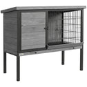 Elevated Rabbit Hutch Outdoor, Wooden Rabbit Cage Bunny House with Pull-out Tray and Openable Plastic Roof