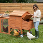 96.5" Chicken Coop Wooden Hen House Poultry Cage Pen Portable with Wheels and Nesting Box, Chicken Cage for Backyard Outdoor, Natural