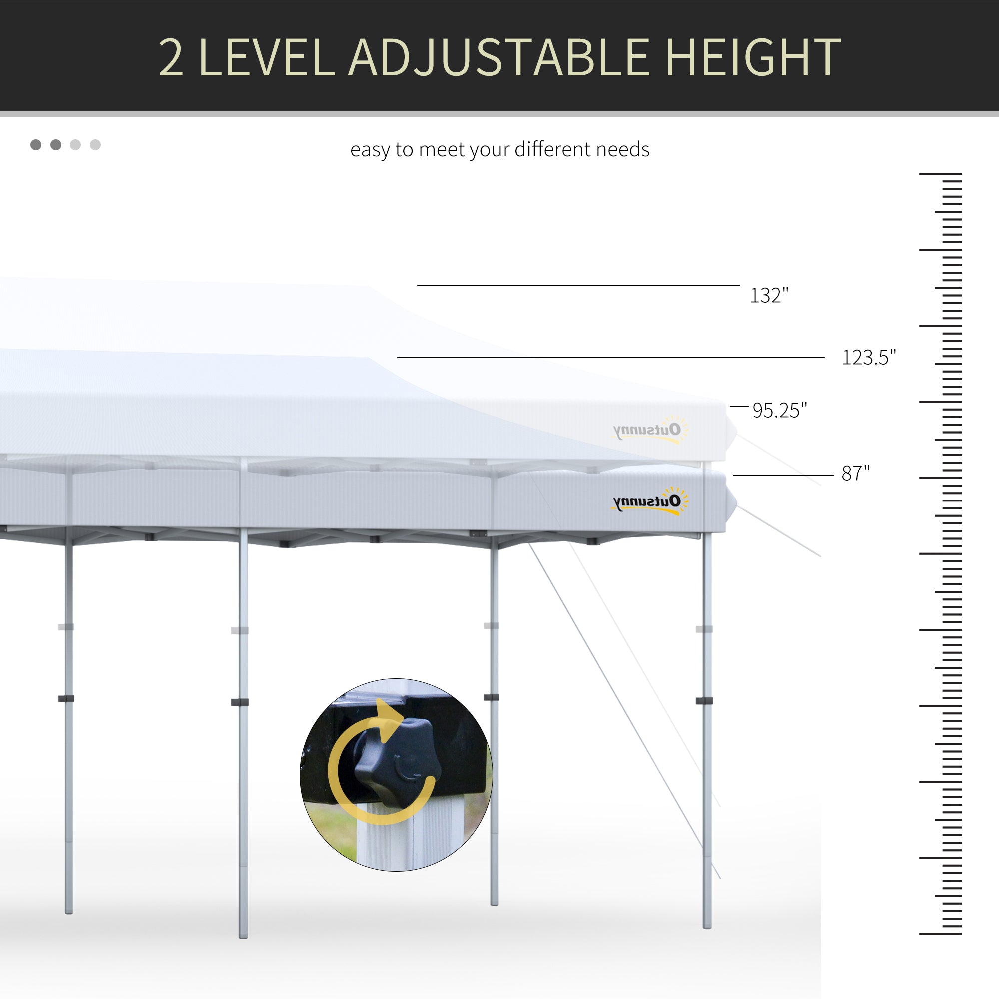 10'x20' Aluminum Pop Up Canopy Tent, Upgraded Thicker Tube Instant Party Tent with Wheeled Bag, 2-Level Adjustable, XL Large Ground Stakes for Events Patio Backyard
