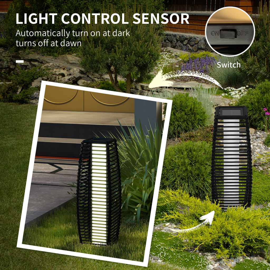 Solar Floor Lamp, Outdoor Rattan Garden Lantern Pathway Light & Decorative Driveway Lighting, Black