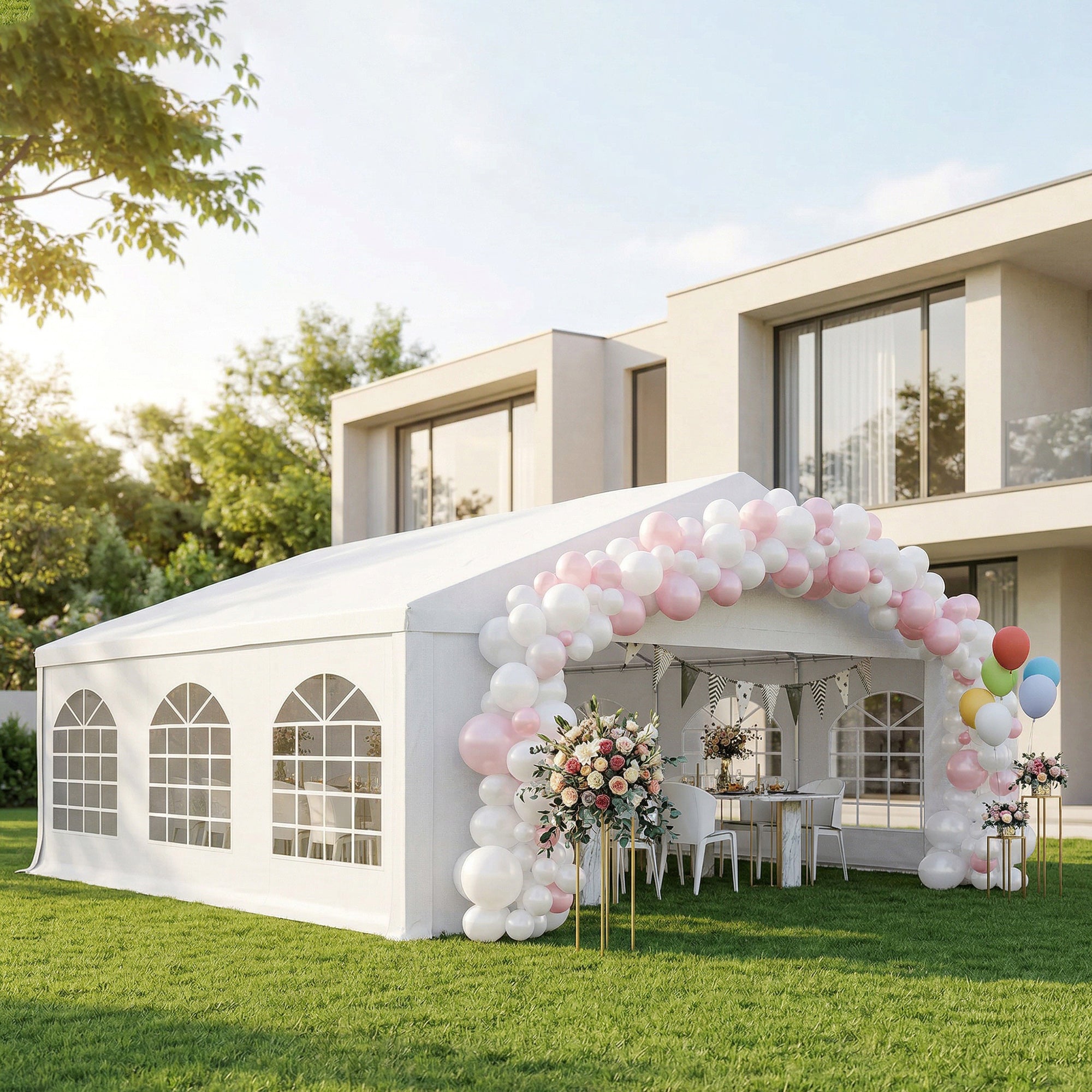 20' x 20' Heavy-duty Large Wedding Tent, Outdoor Carport Garage Party Tent, Patio Gazebo Canopy with Sidewall, White