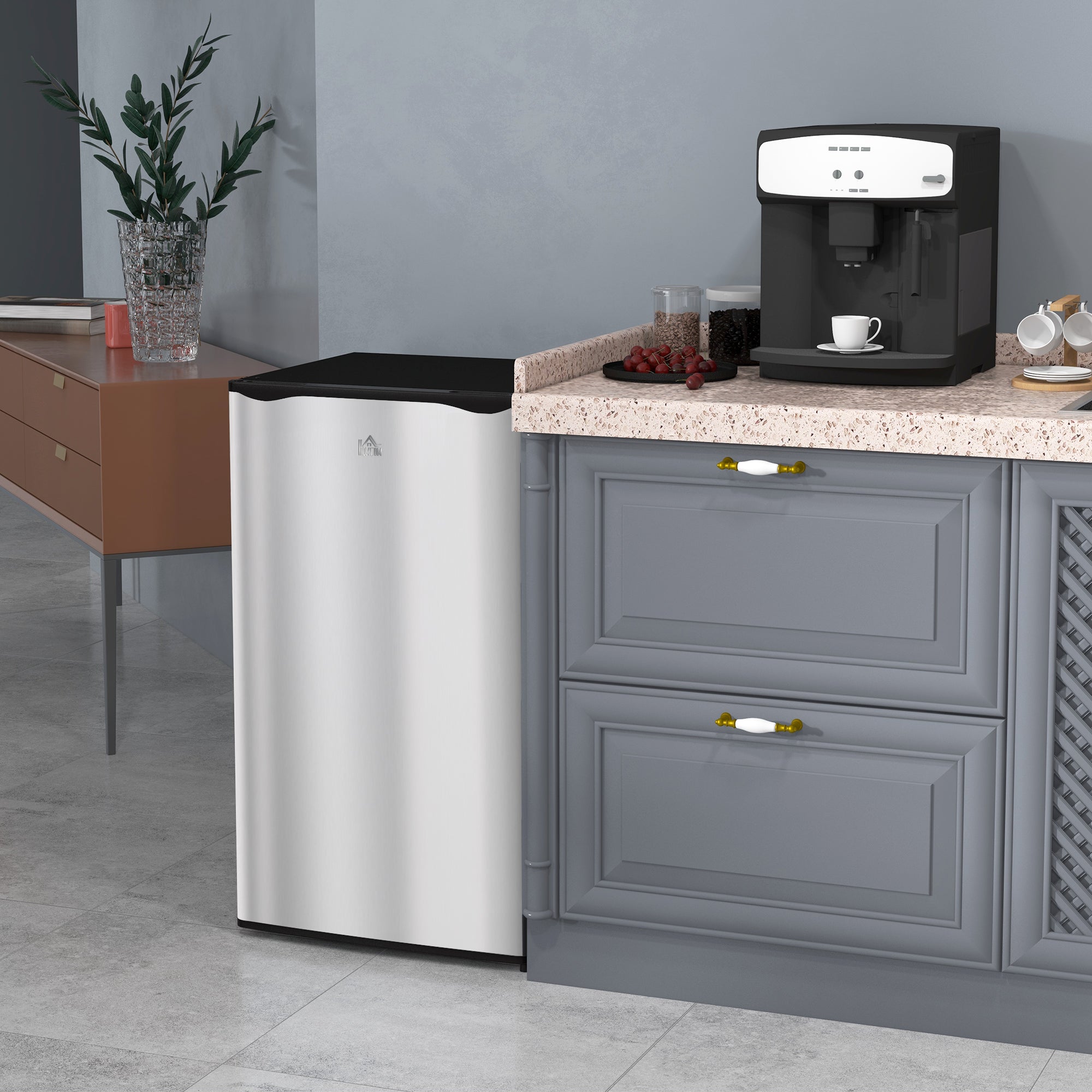 3.2 Cu.Ft Mini Fridge with Freezer, Compact Refrigerator with Adjustable Thermostat, Shelf and Single Reversible Door for Bedroom, Dorm, Home Office, Energy Efficient, Silver