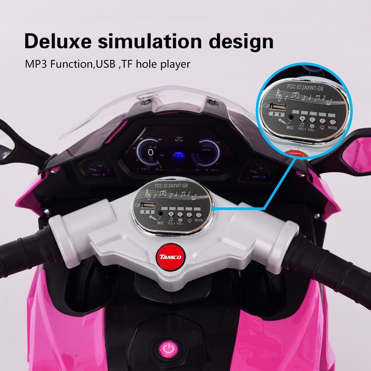 12V Kids Electric Ride-On Motorcycle with LED Headlight and Lighting Wheels, Motorbike Perfect for Ages 3–6, 41.5" L x 18" W x 25" H, Pink