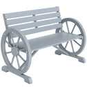 41" Wooden Wagon Wheel Bench, Rustic Outdoor Patio Bench Weather Resistance Furniture, 2-Person Slatted Seat with Backrest, Light Gray