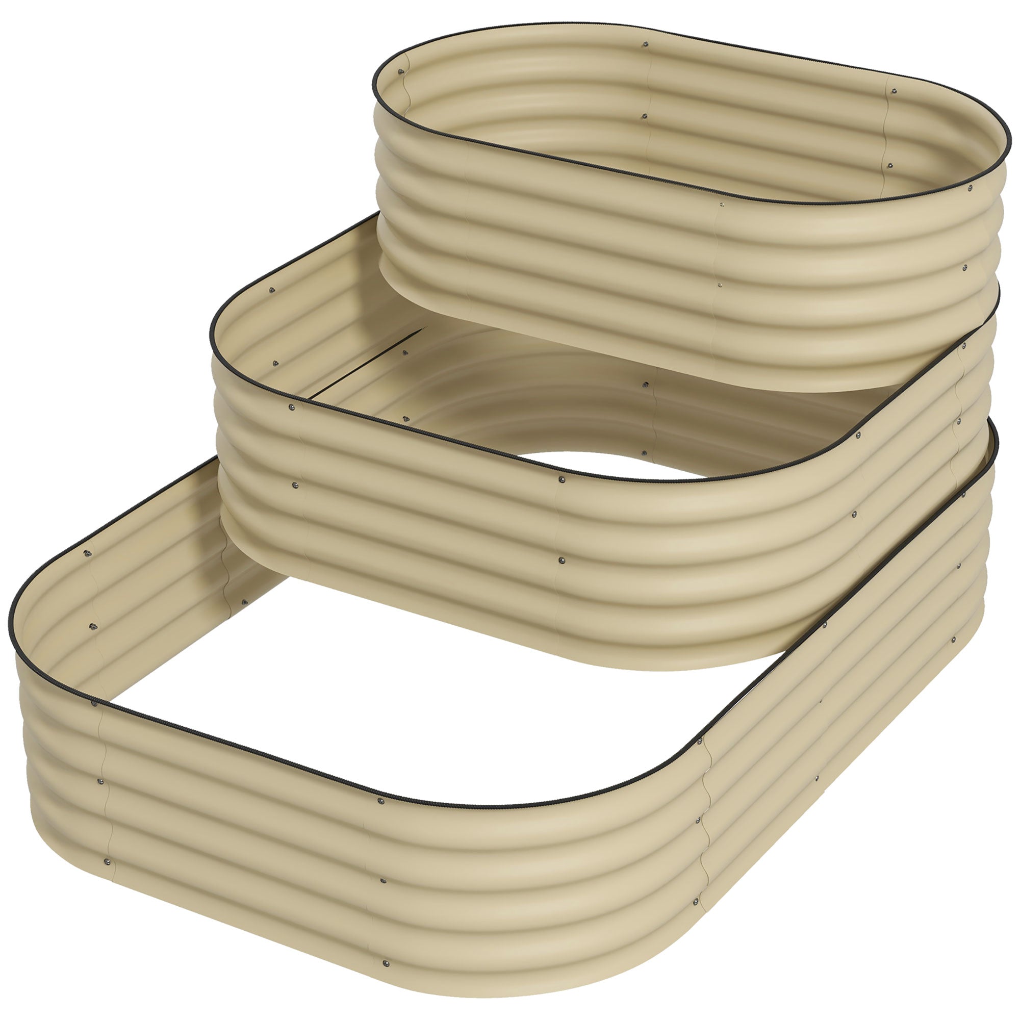 3-Tier Raised Garden Bed Set w/ Safety Edging, Open Bottom for Vegetables, Herbs, Flowers, 62.25" x 43" x 32.25", Cream