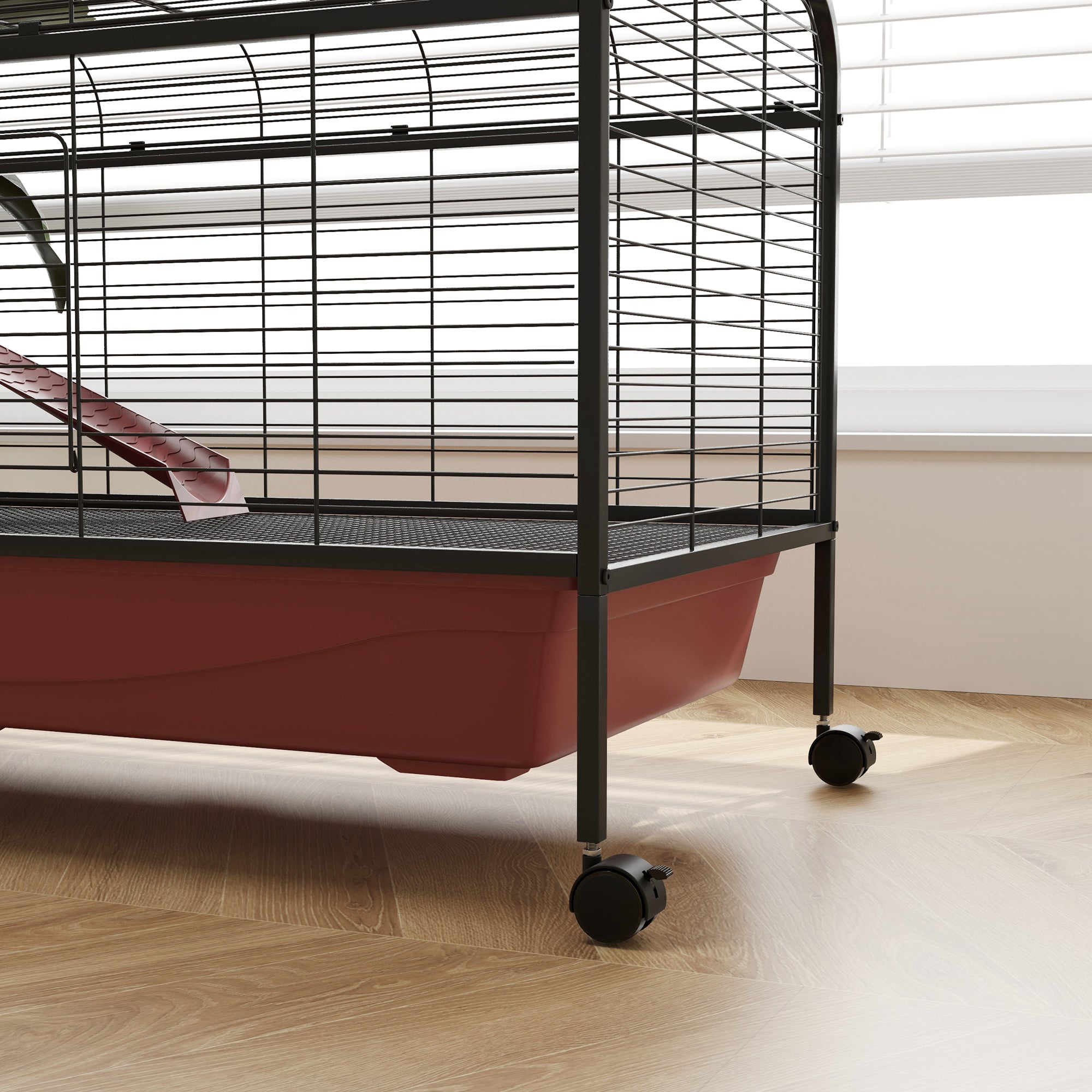48" L Small Animal Cage, Pet Play House for Rabbit Hutch or Ferret with Feeder, Rolling Wheels, Platform, Ramp
