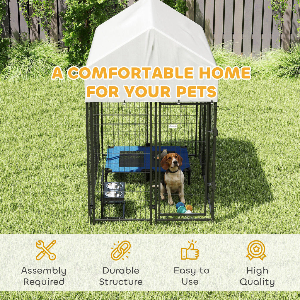Outdoor Dog Kennel with Roof, 6' x 4' x 6' Heavy Duty Welded Wire Dog Playpen Enclosure with Escape-proof Lock