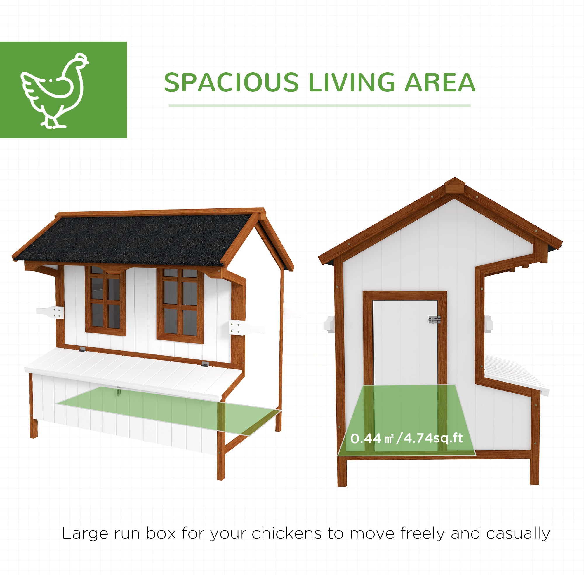 47" Chicken Coop, Wooden Chicken House Raised Rabbit Hutch with Waterproof Roof, Nesting Box and Handles for 3-5 Hens, Poultry Cage Portable Hen Pen for Backyard