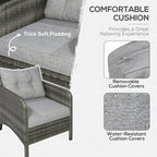 5 Pieces Rattan Wicker Lounge Chair Outdoor Patio Conversation Set with 2 Cushioned Chairs, 2 Ottomans and Tempered Glass Top Coffee Table, Gray/Light Gray