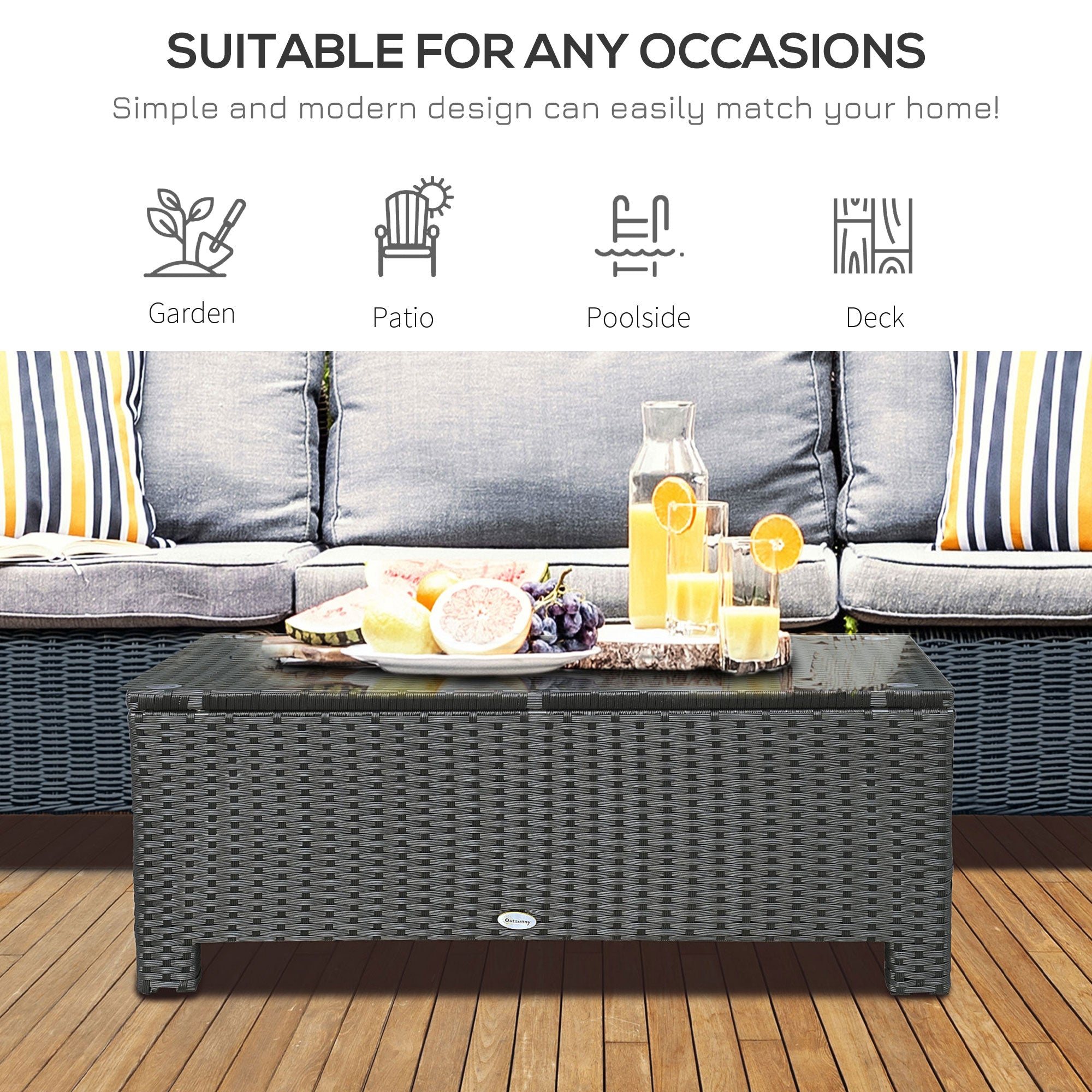 Patio Coffee Table, Large Side Table, Hand-Woven PE Rattan, Weather Resistant Wicker, Outdoor Furniture for Garden Black