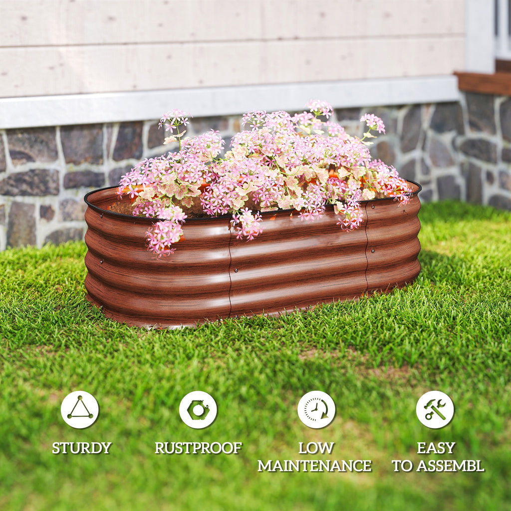 3.4' x 2' x 1' Galvanized Raised Garden Bed Kit, Metal Planter Box with Safety Edging, Brown