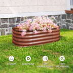 3.4' x 2' x 1' Galvanized Raised Garden Bed Kit, Metal Planter Box with Safety Edging, Brown