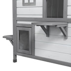 Wooden 2-Story Outdoor Cat House, Feral Cat Shelter Kitten Condo with Openable Asphalt Roof and 4 Platforms, White