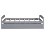 Twin Size Platform Bed with Twin Size Trundle, Headboard and Footboard, Sturdy Pine Wood Construction, 77.5" L x 40.5" W x 22" H, Gray