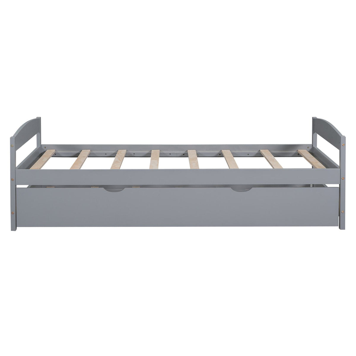 Twin Size Platform Bed with Twin Size Trundle, Headboard and Footboard, Sturdy Pine Wood Construction, 77.5" L x 40.5" W x 22" H, Gray