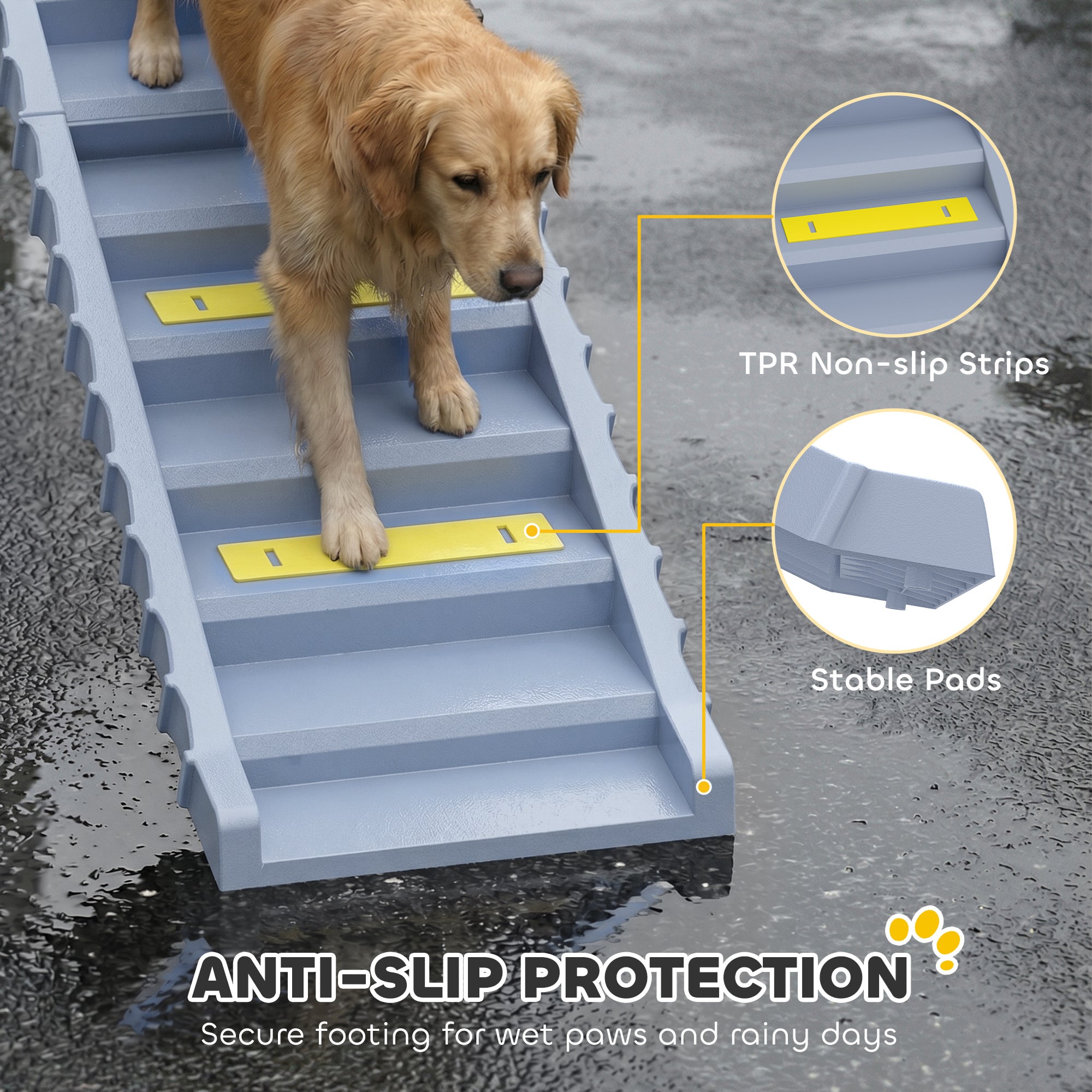 Dog Stairs for Car Truck SUV, Foldable Dog Ramp for Large Medium Small Dogs, Gray