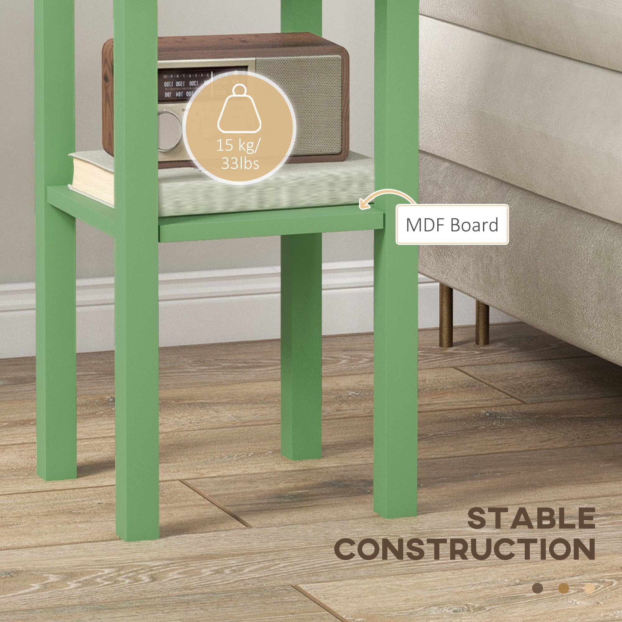 2-Tier Side Table with Drawer and Shelf, End Table for Living Room and Hallway, Green