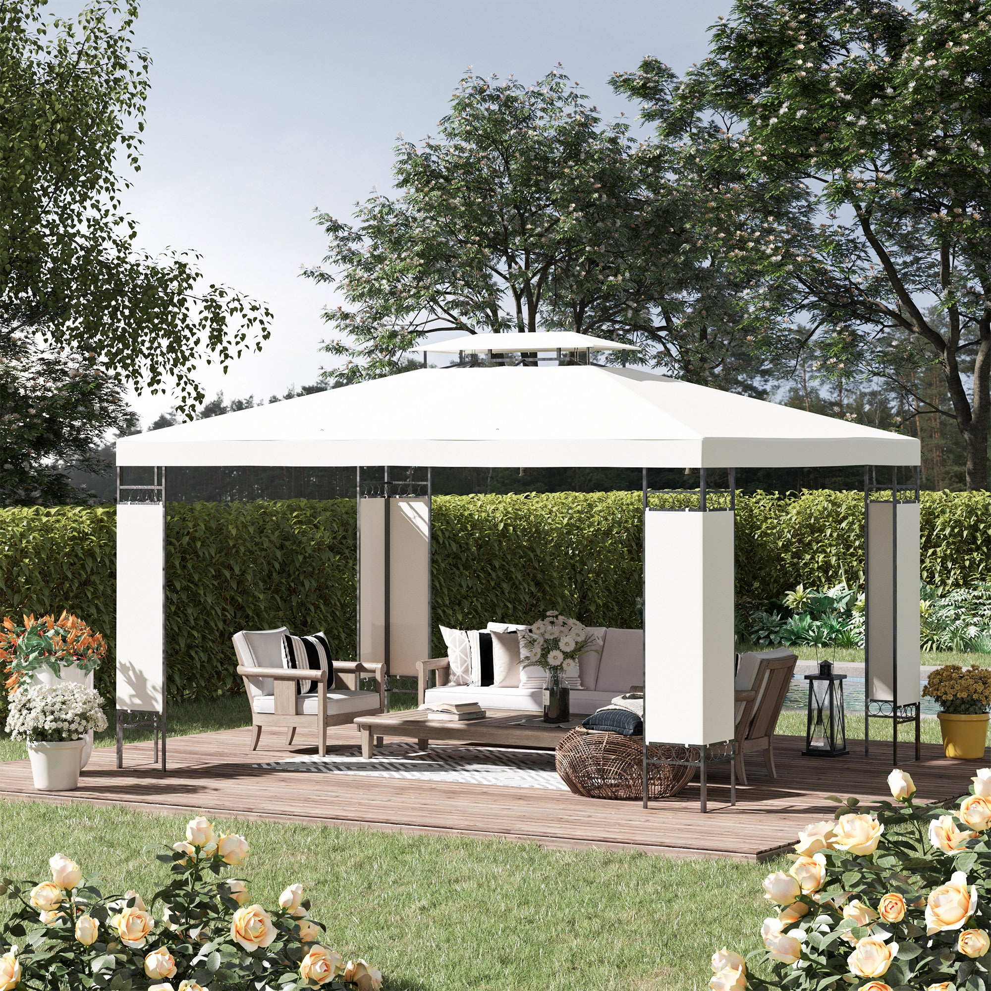 13' x 10' Patio Gazebo Outdoor Canopy Shelter w/ Double Vented Roof, Cream White