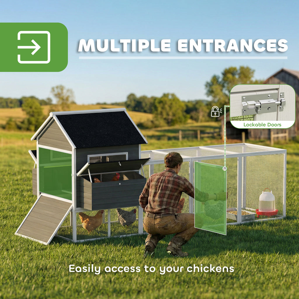 137" Wooden Chicken Coop for 4-6 Chickens, Backyard, Dark Gray