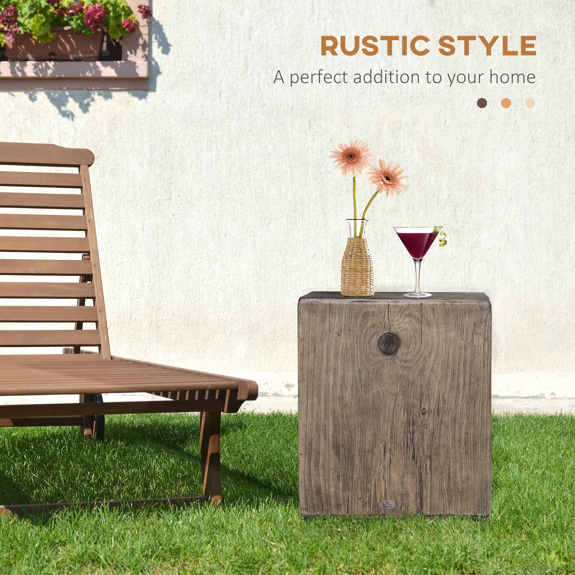 Concrete End Table Rustic Side Table with Wood Grain Finish for Indoors and Outdoors Gray