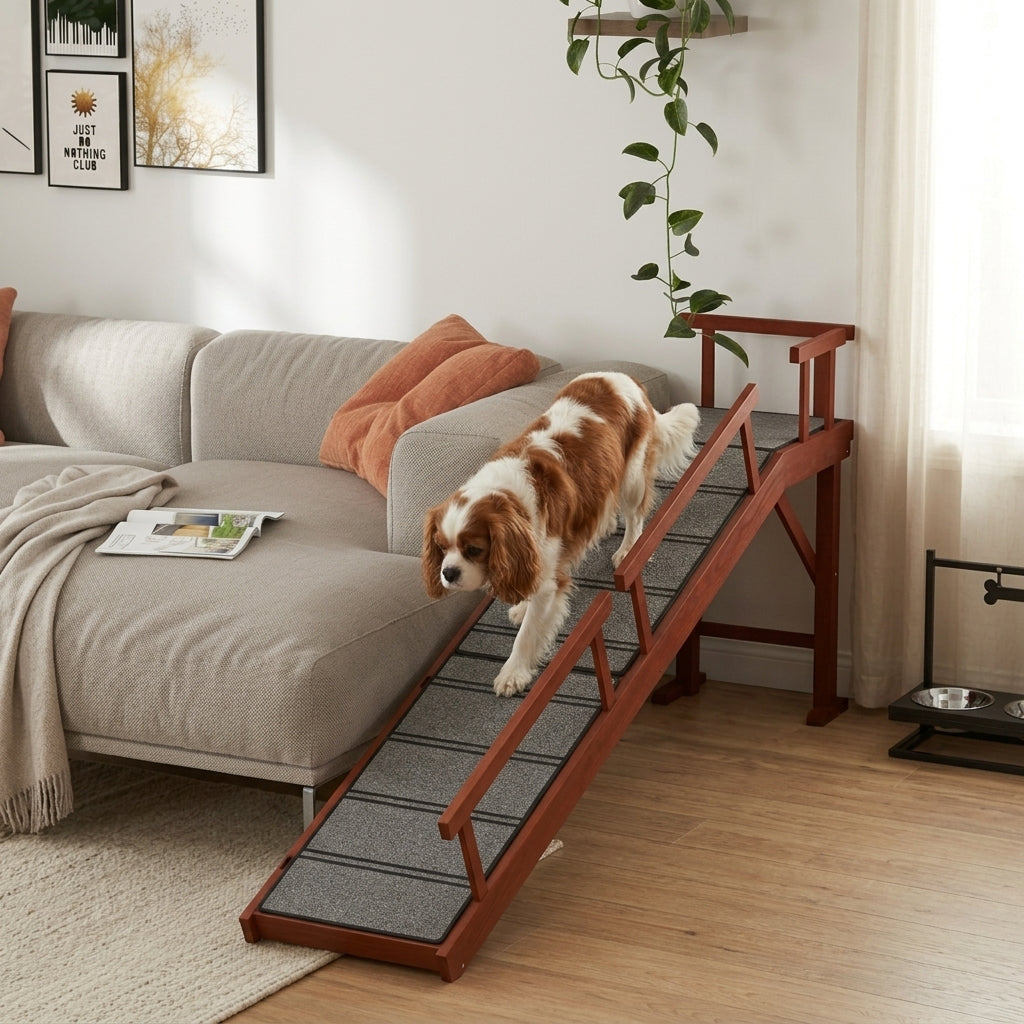 Wooden Dog Ramp with Removable Guardrails, Non-Slip Surface, 60" Long, Brown
