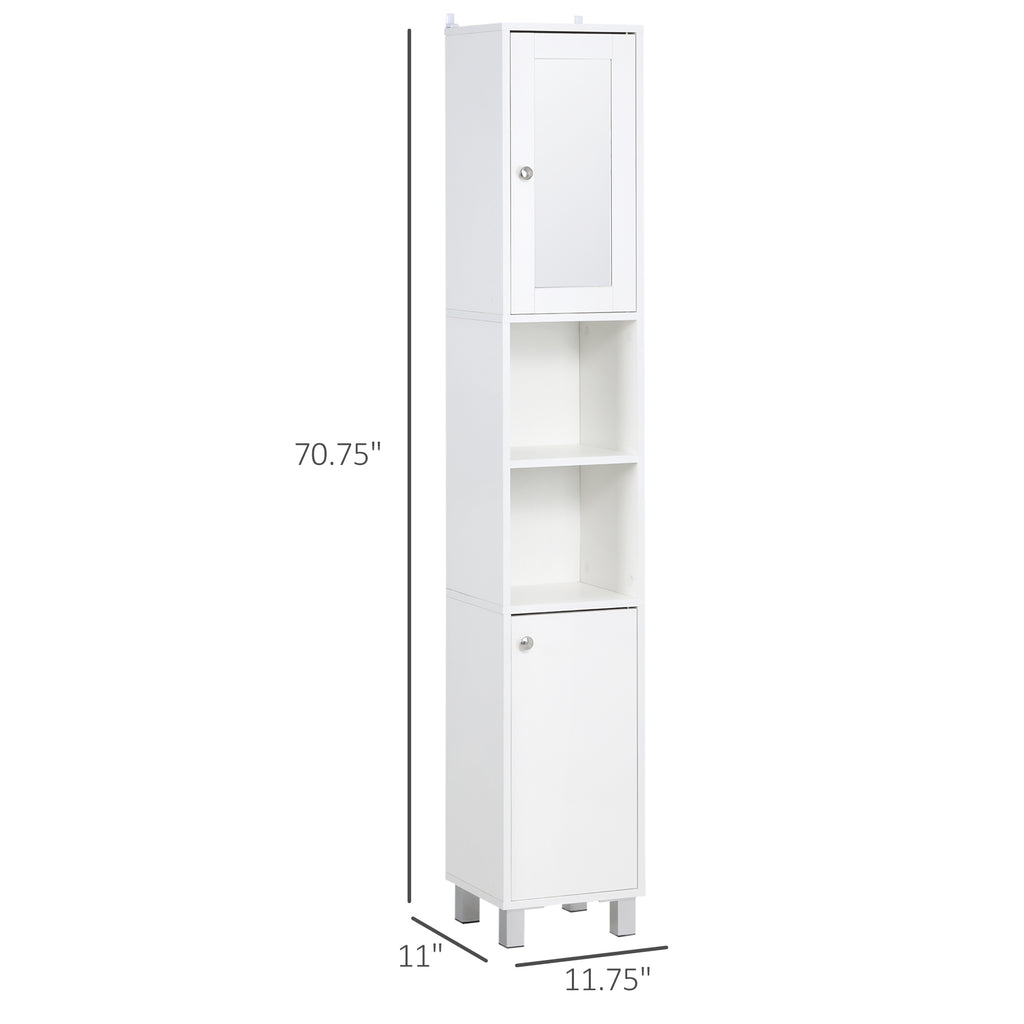Tall Bathroom Storage Cabinet with Mirror, Wooden Freestanding Tower Cabinet with Adjustable Shelves for Bathroom or Living Room, White