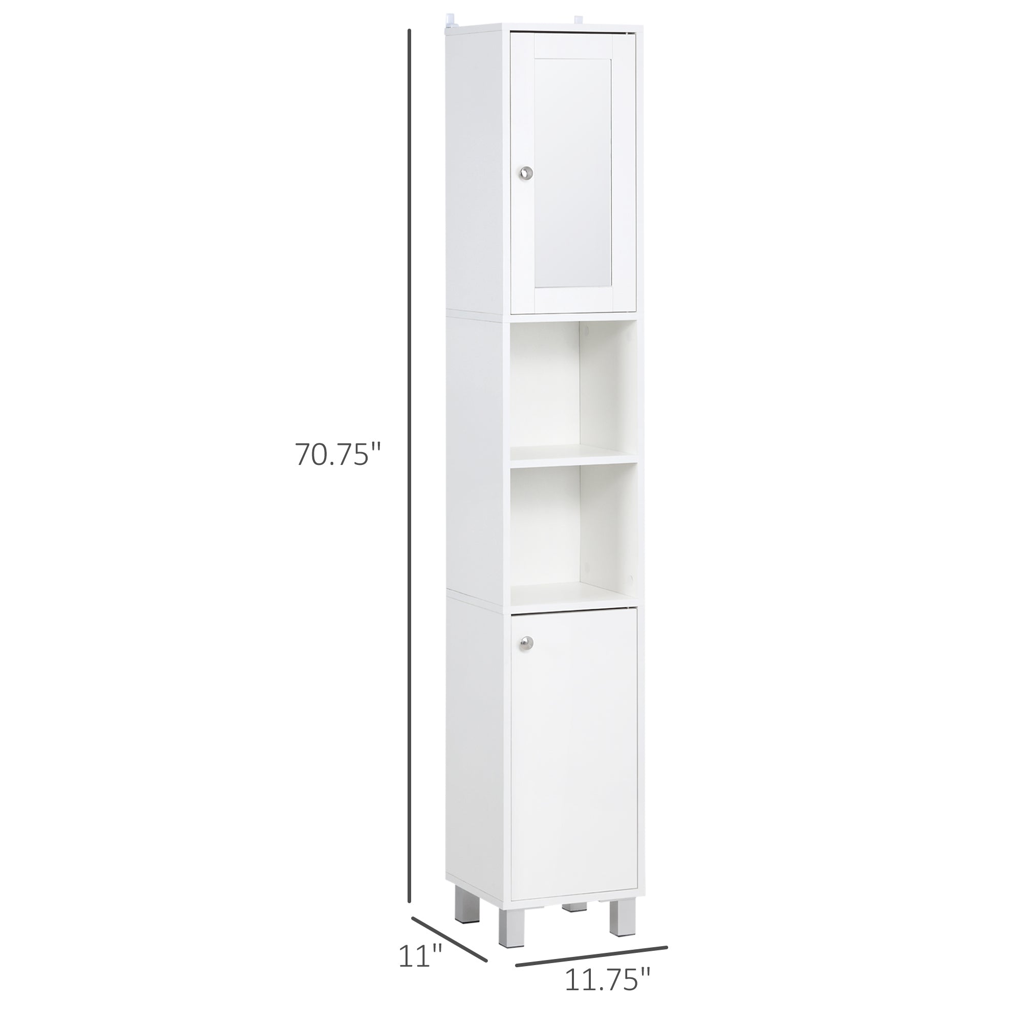 Tall Bathroom Storage Cabinet with Mirror, Wooden Freestanding Tower Cabinet with Adjustable Shelves for Bathroom or Living Room, White
