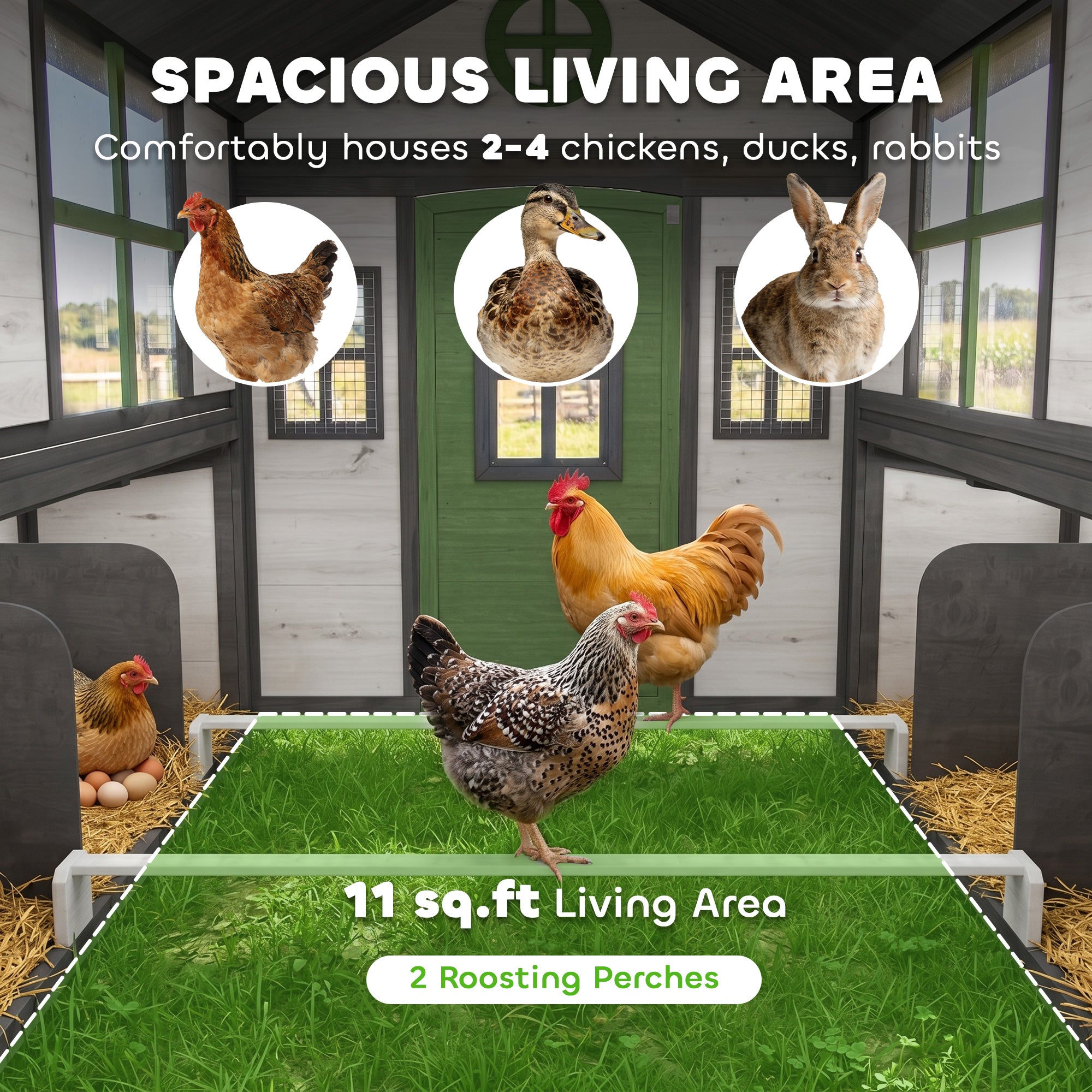 Wooden Chicken Coop, Hen House for 2-4 Hens, Outdoor Playhouse Poultry Cage with Nesting Boxes, Waterproof Roof, Windows