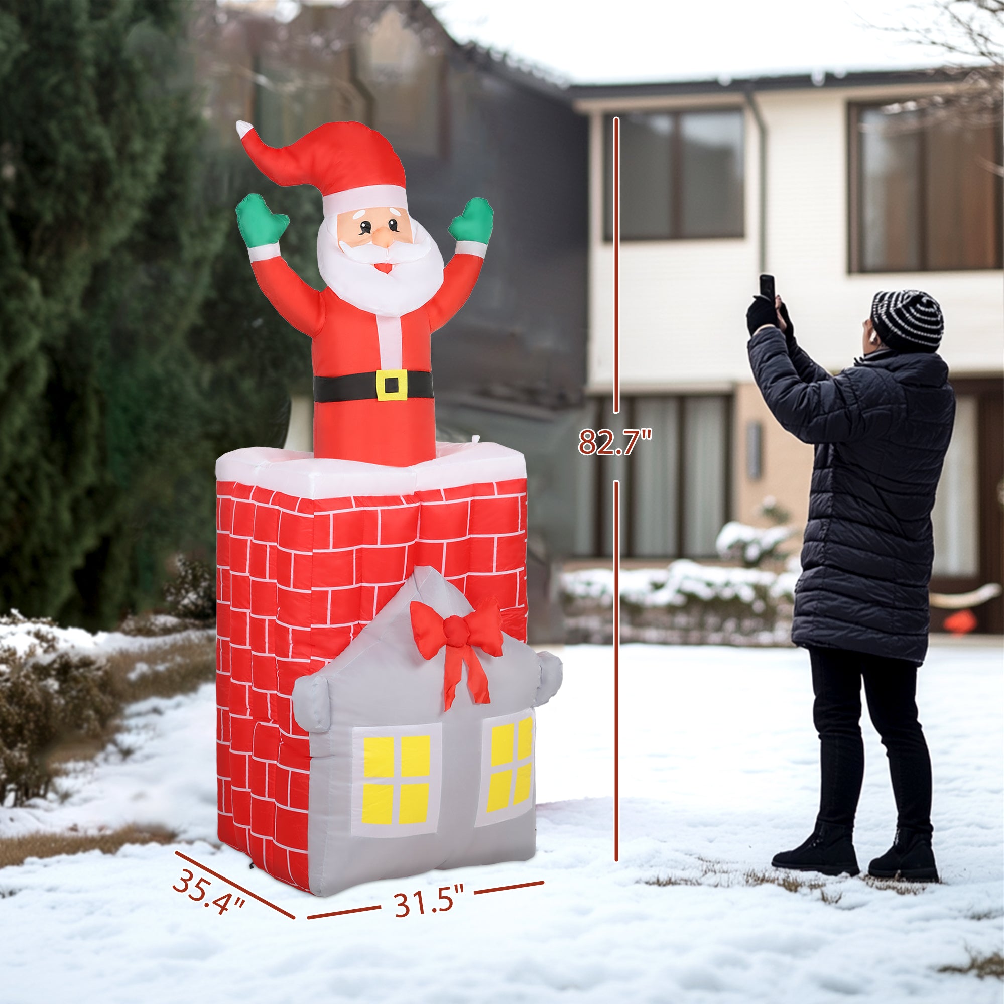 7FT Christmas Inflatable Santa in Chimney Up and Down, Blow Up Decoration with Built-in LED Lights for Indoor Party