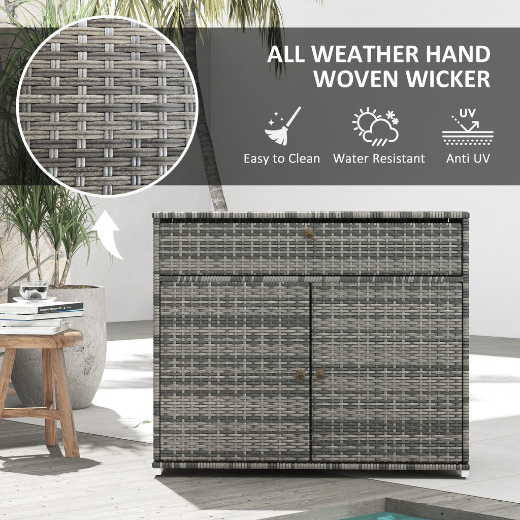 Outdoor Storage Cabinet, Waterproof PE Rattan Cabinet with Drawer for Indoor, Outdoor Swimming Pool, Gray