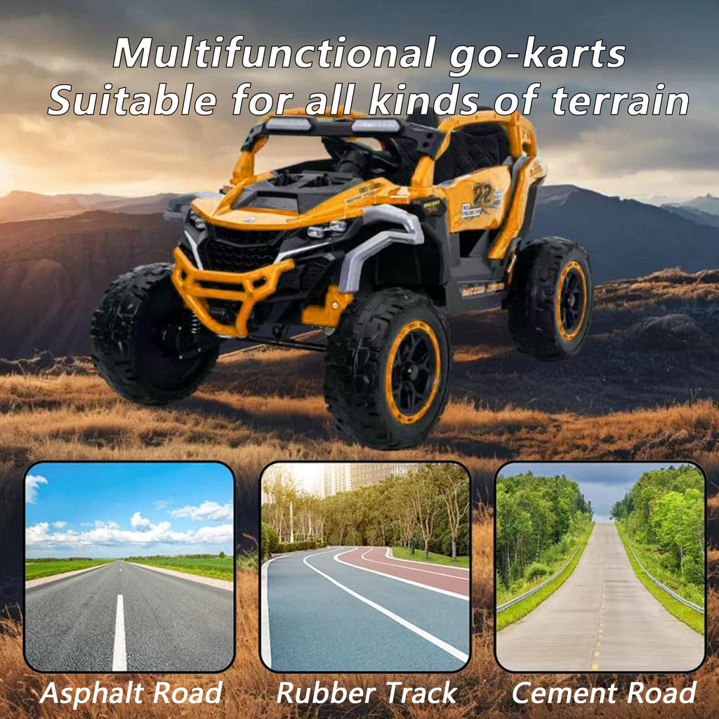 12V 2-Seater Kids Electric UTV Ride-On with Remote Control, Electric Go-Kart with Music & Flashlights, 45.5" L x 28.5" W x 24.5" H, Yellow+Black
