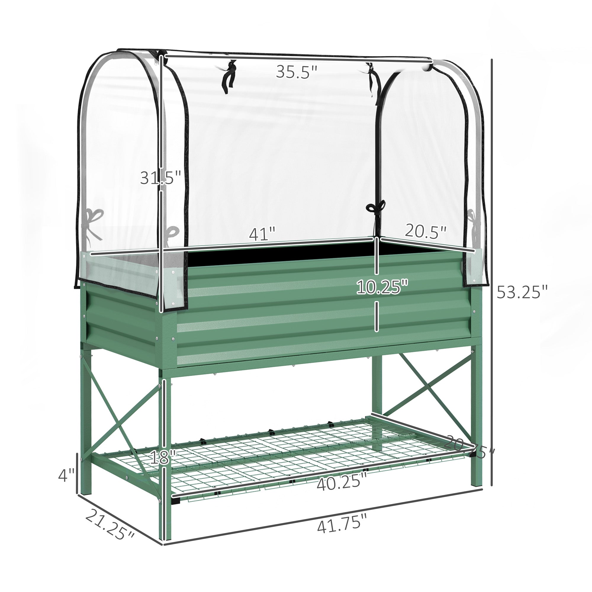 Raised Garden Bed with Legs and Cover, Metal Elevated Planter Box with Bottom Shelf and Liner for Vegetables, Green