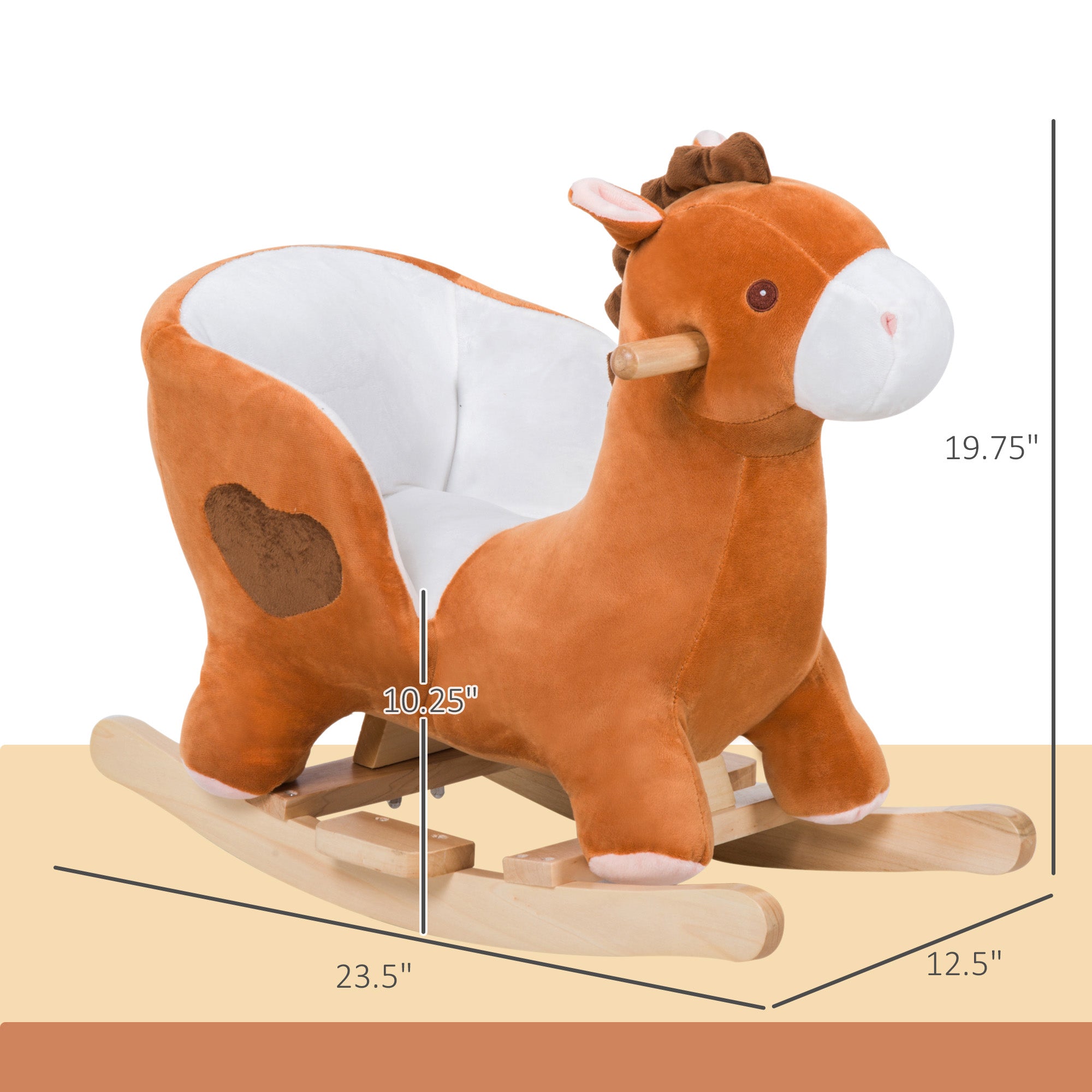 Kids Ride On Rocking Horse, Plush Animal Toy Sturdy Wooden Rocker with Songs for Boys or Girls