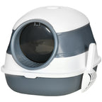 Dome Covered Cat Litter Box with Lid, White and Gray