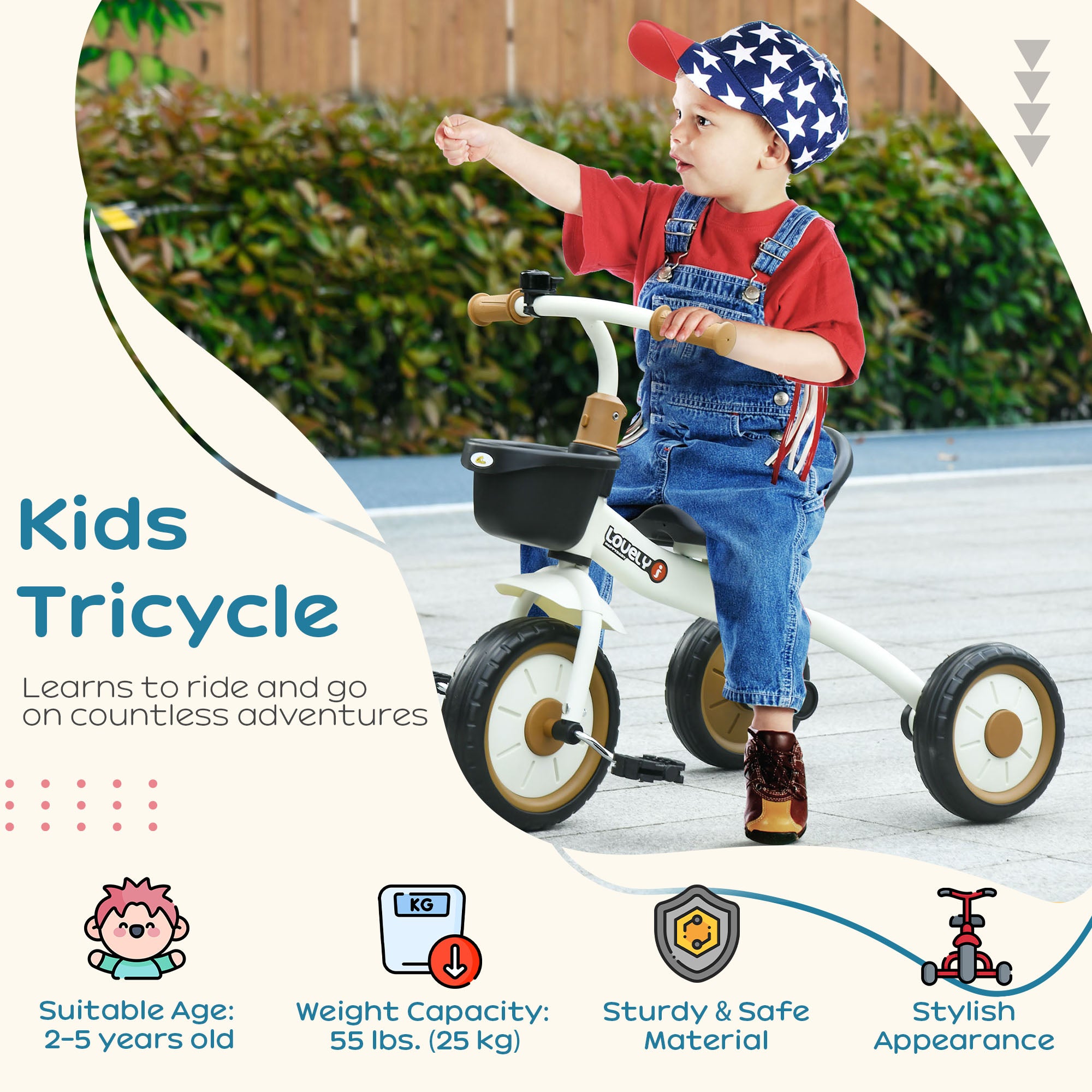 Tricycle for Kids Age 2-5, Toddler Bike for Children, White