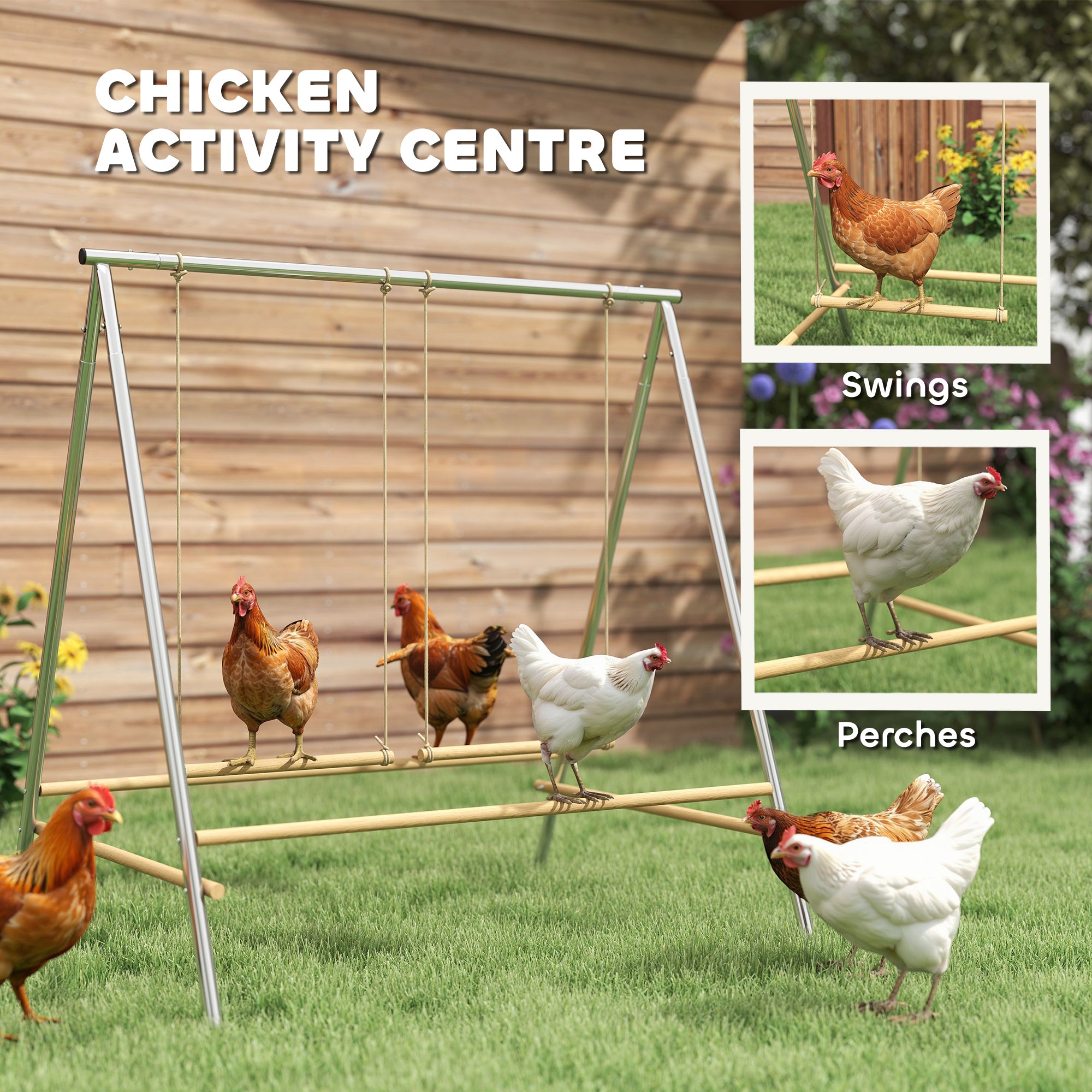 Chicken Perch for Coop, Chicken Roosting Bars with 2 Swings, Coop Accessories for Farm, Backyard, Silver