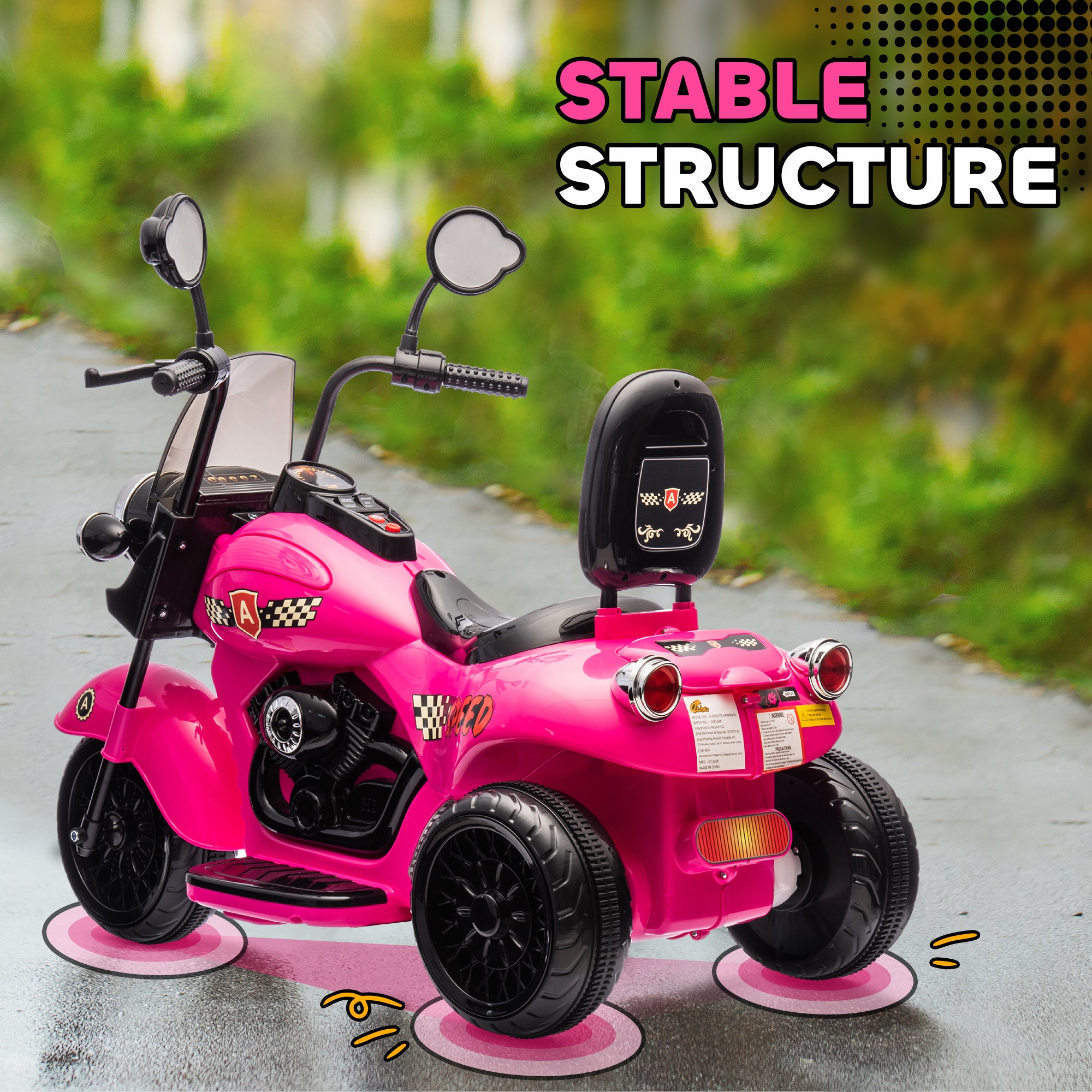 6V 3 Wheel Electric Motorcycle for Kids, Battery Powered Motorbike w/ Headlights, Music, Forward & Reverse, Pink
