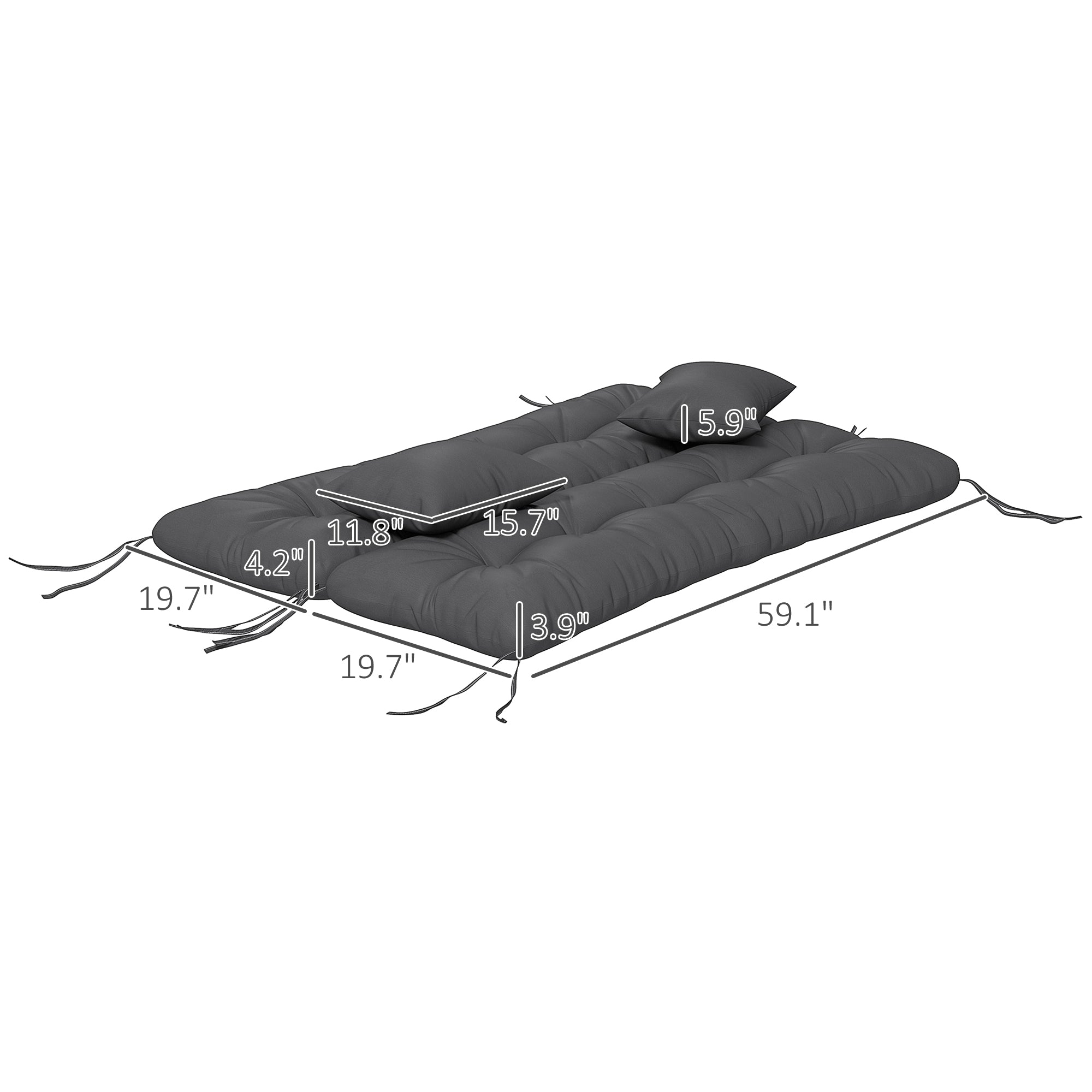 59" Tufted Bench Cushions & Throw Pillows, Replacement Bench Seat Pad, Back & 2 Pillows for Outdoor Furniture, Charcoal