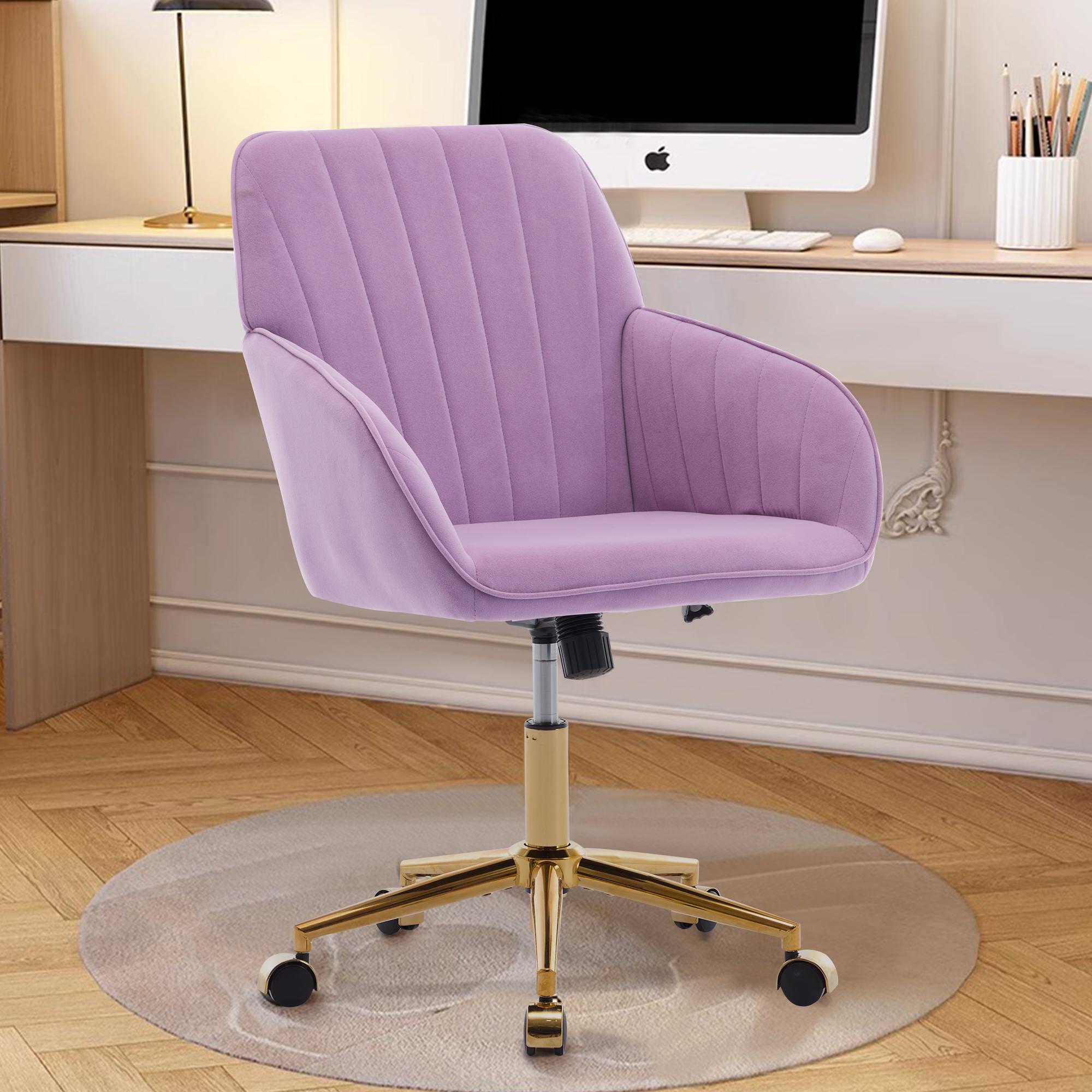 Adjustable Ergonomic Swivel Chair with Golden Base and Lumbar Support, Office Chair with Memory Foam Cushion, 25" L x 23" W x 38" H, Lilac